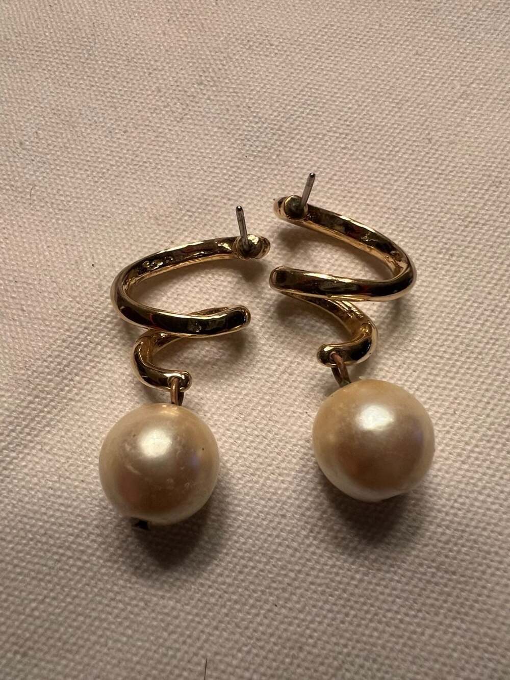 Nadri Imitation Pearl Spiral C Hoop Earrings
